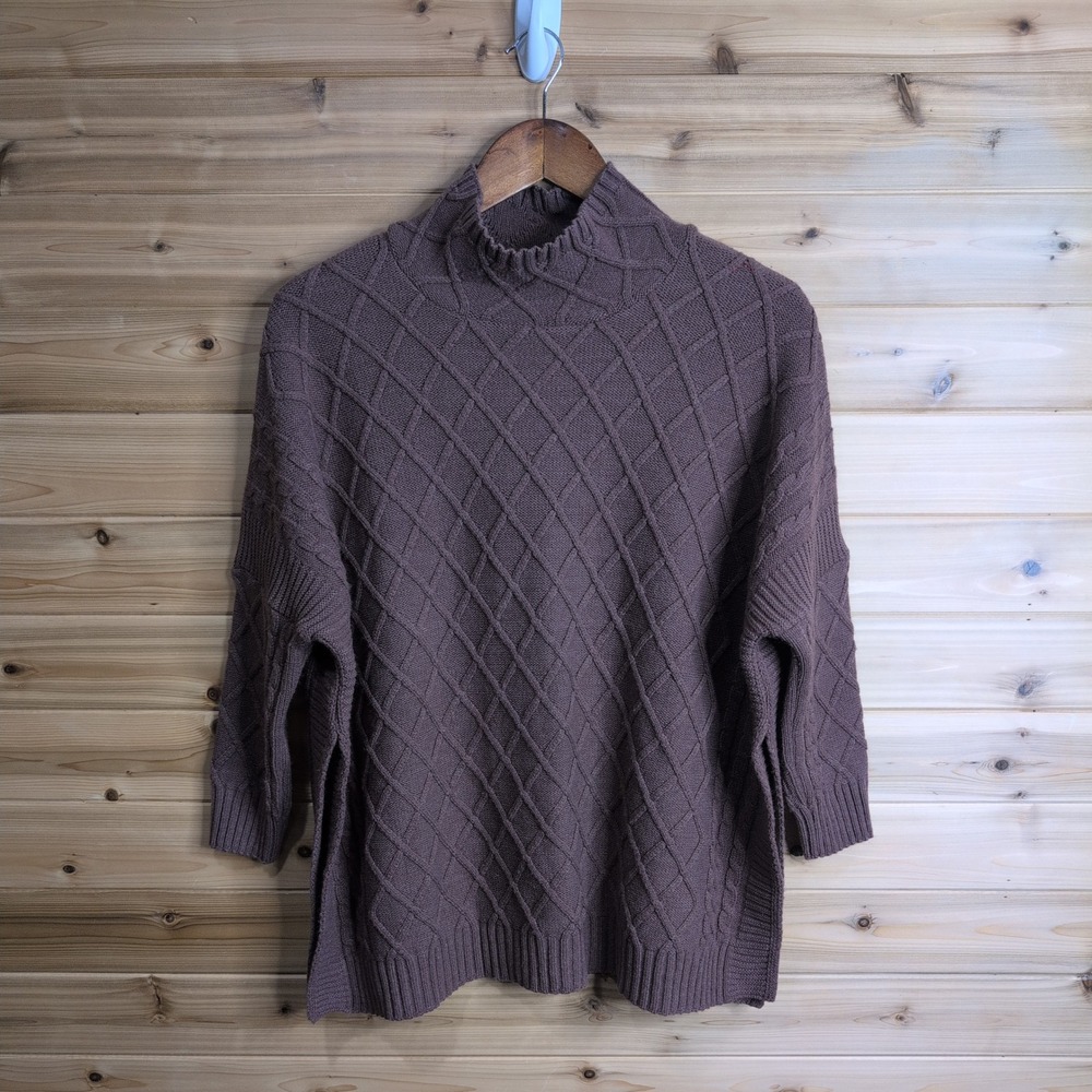 Mer-Sea & Co MauveCable Knit Mock Neck Sweater One Size OS Side Slits